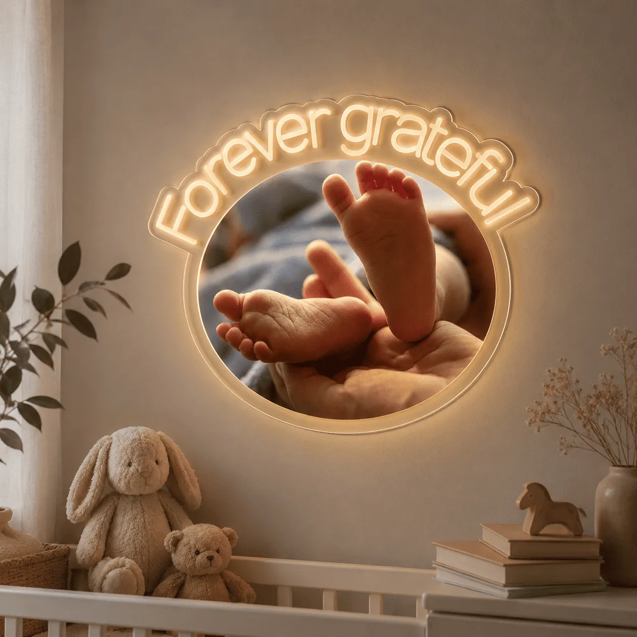 Tablou luminos personalizat cu fotografie și mesaj, plexiglas transparent, LED alb cald – 65 × 52 cm