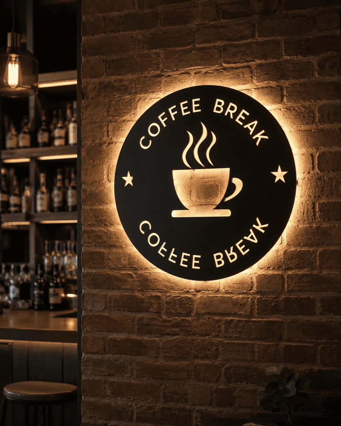 Semn luminos Coffee Break – Plexiglas negru