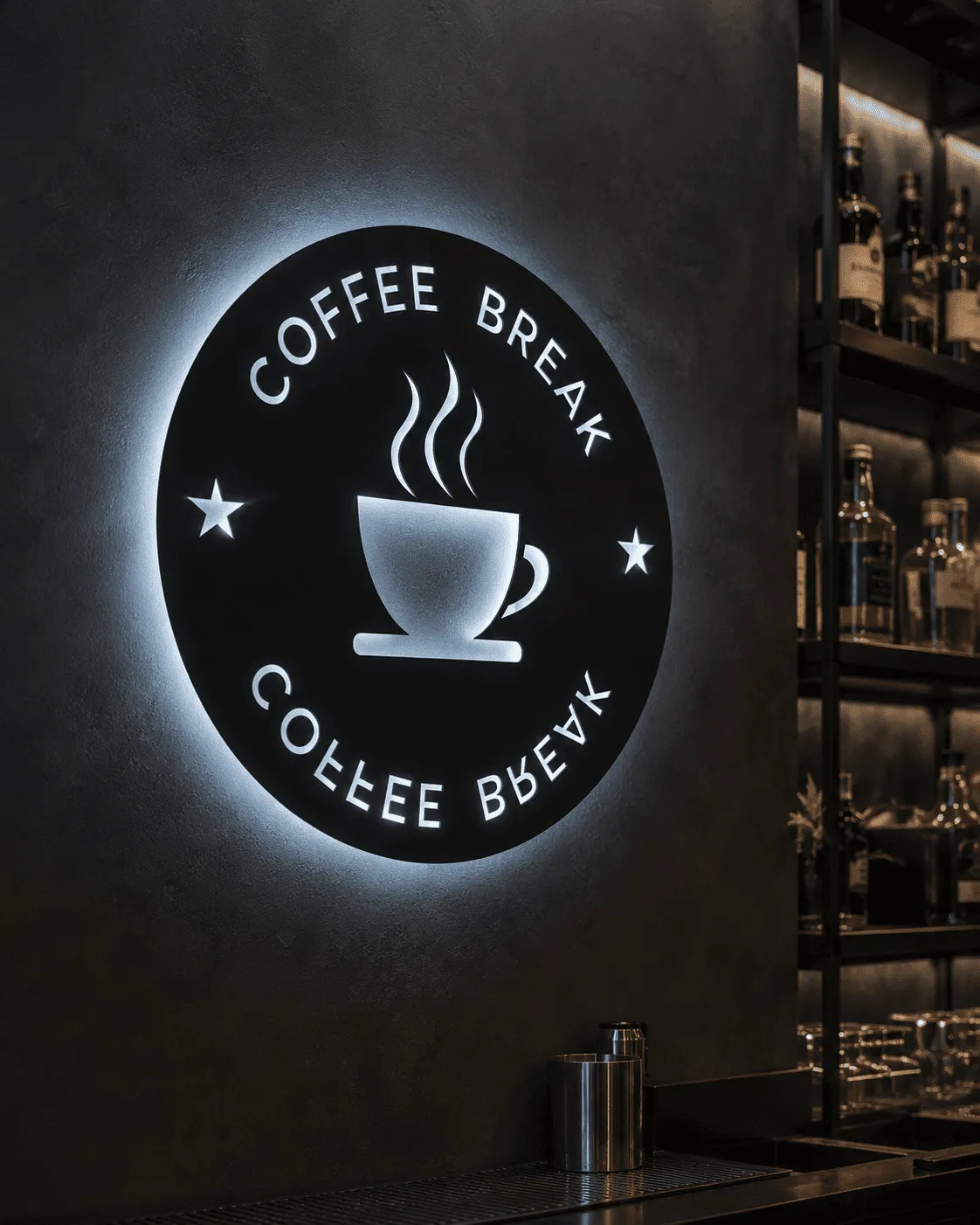 Semn luminos Coffee Break – Plexiglas negru