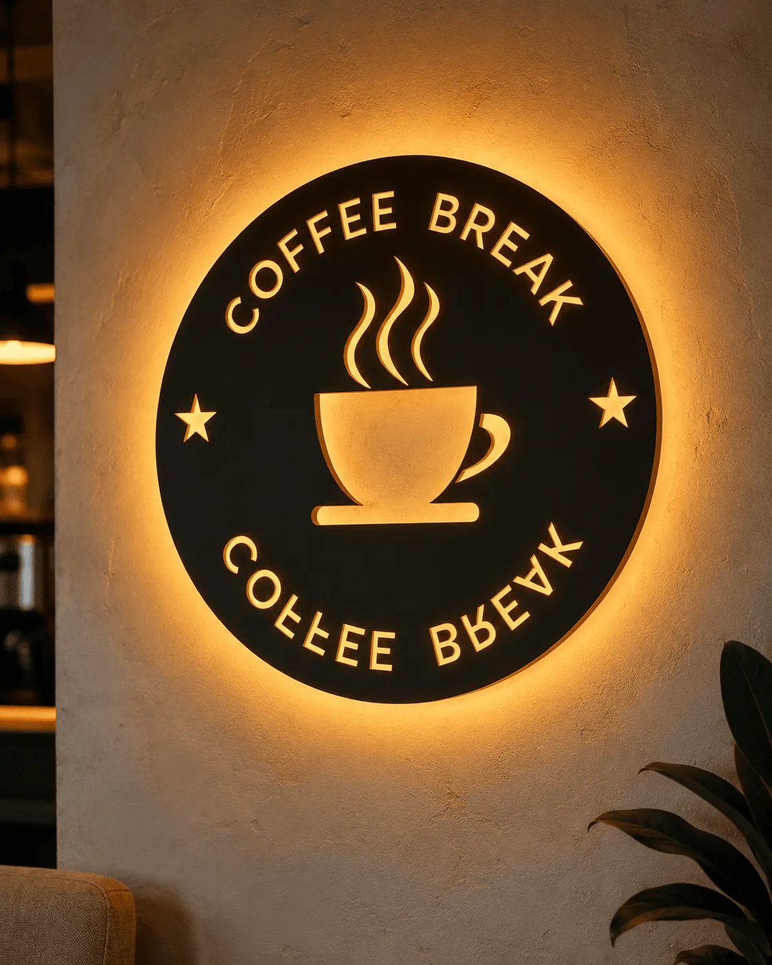 Semn luminos Coffee Break – Plexiglas negru