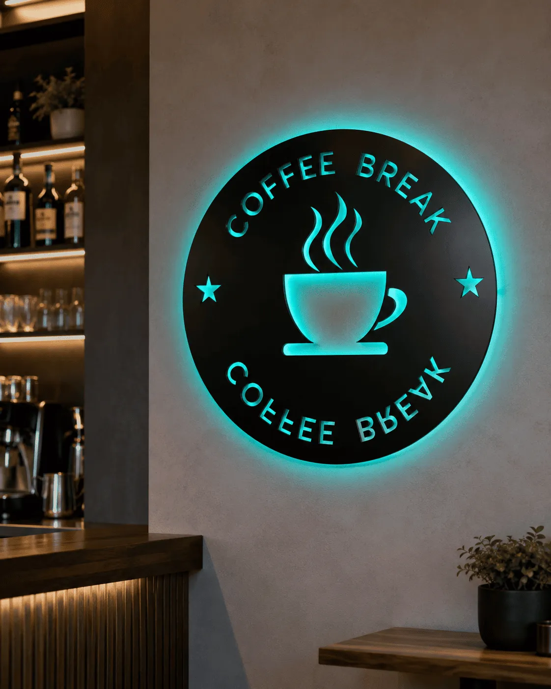Semn luminos Coffee Break – Plexiglas negru
