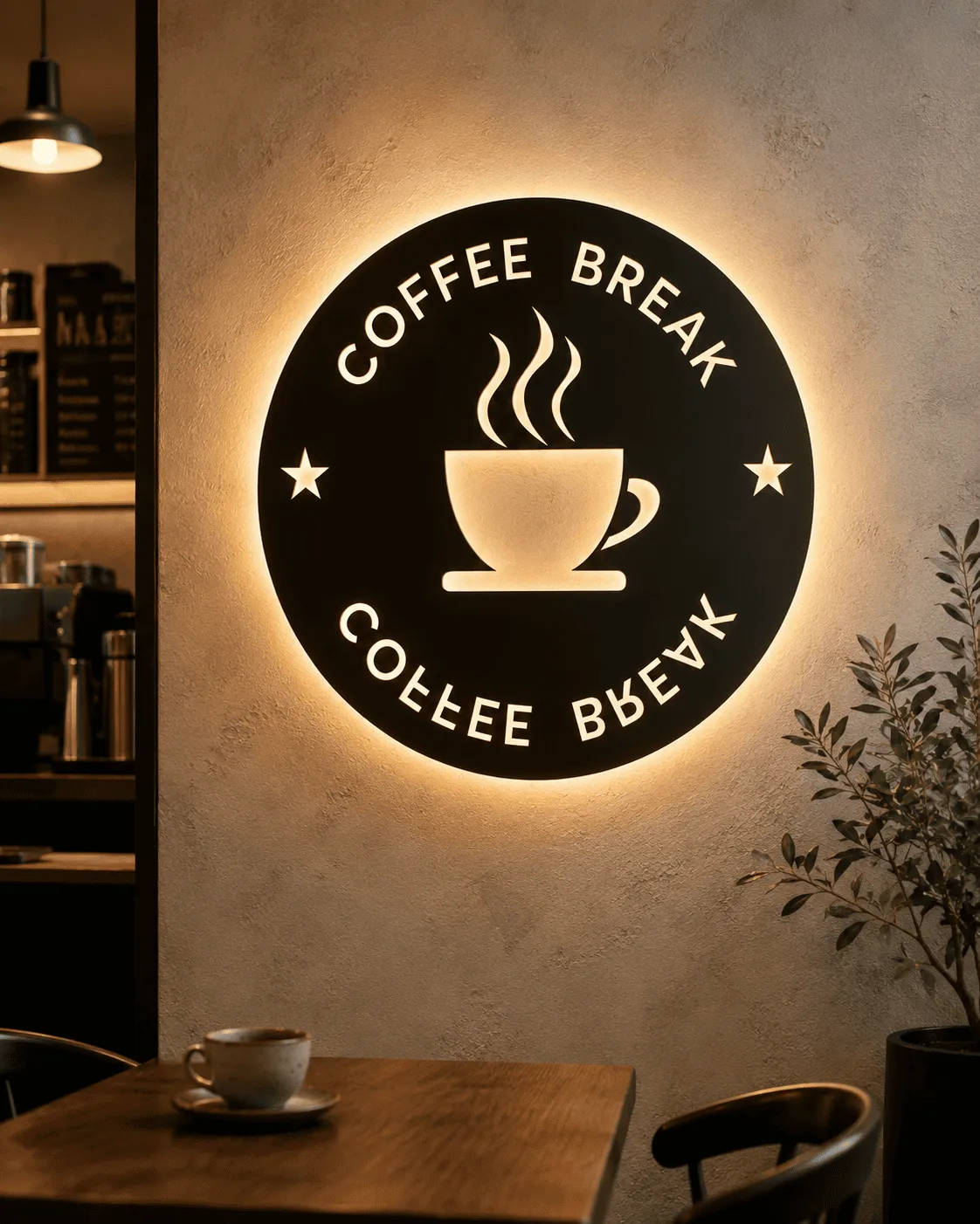 Semn luminos Coffee Break – Plexiglas negru