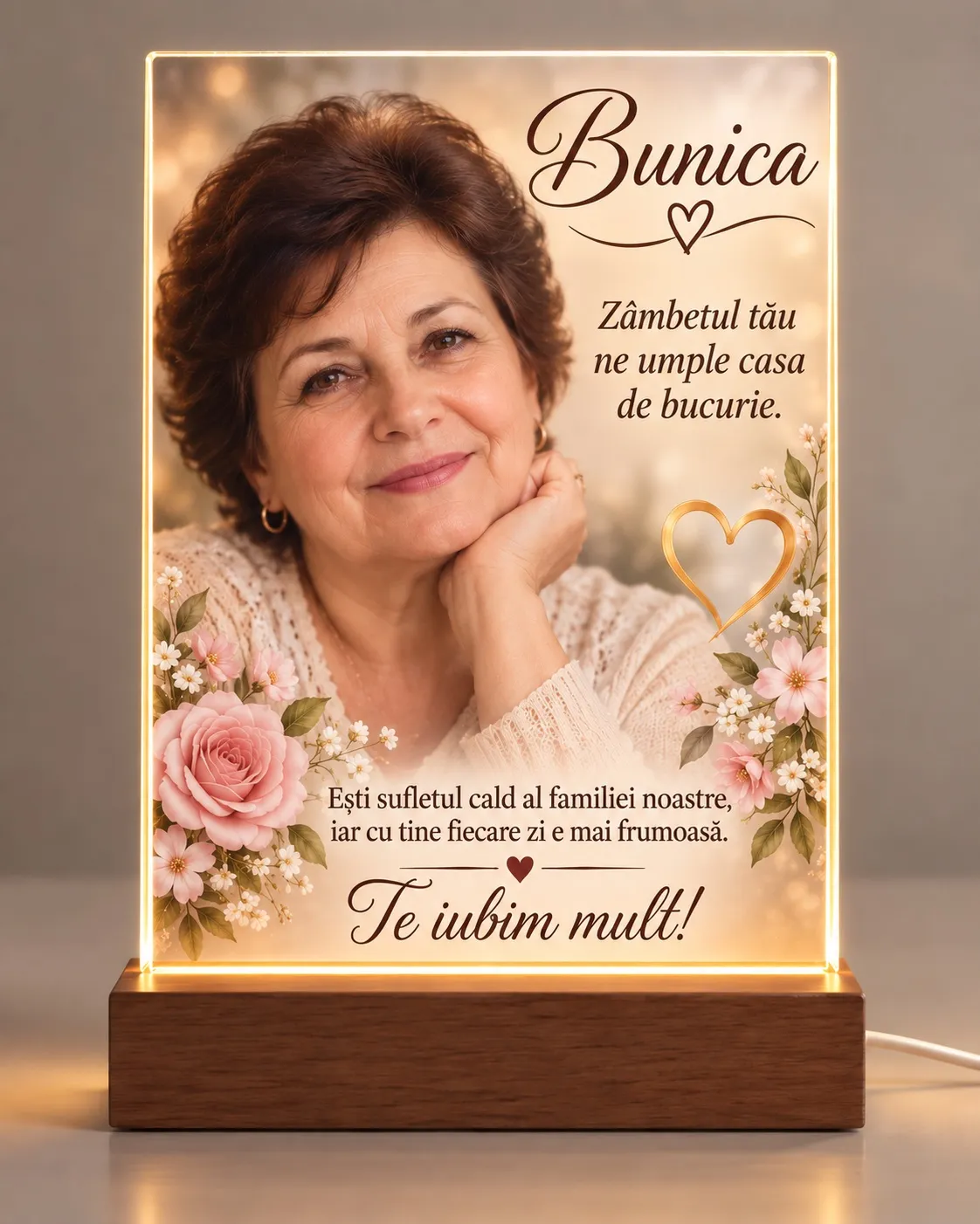 Lampă Personalizată cu Fotografie și Mesaj – Cadou pentru Bunica