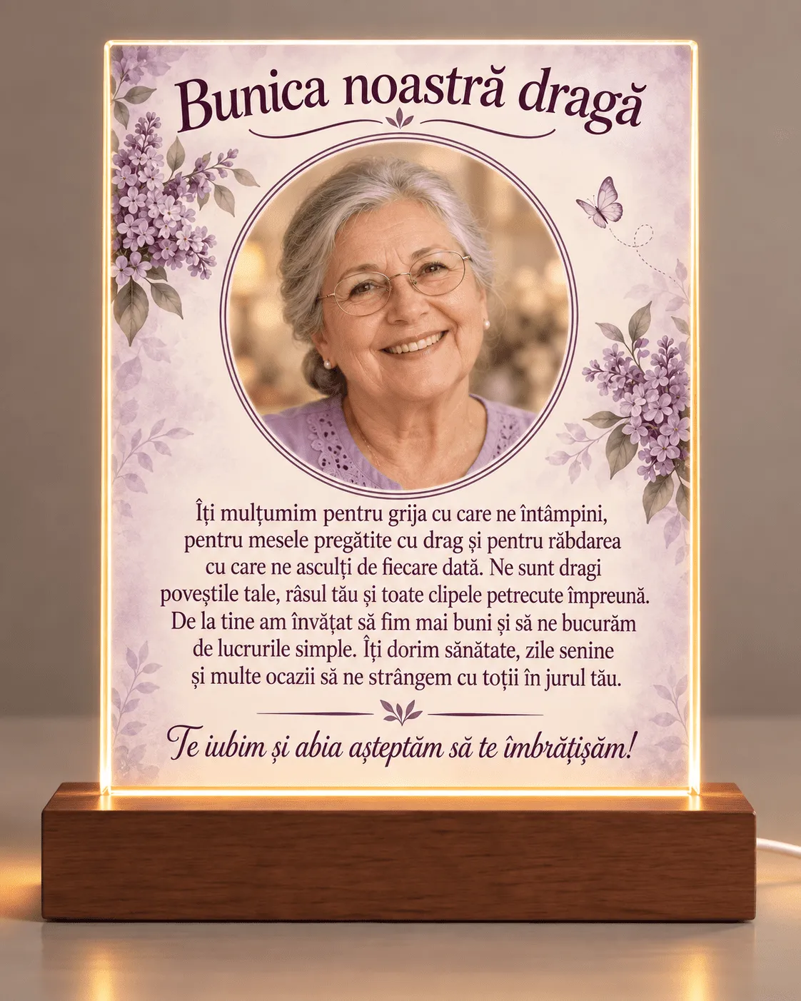 Lampă Personalizată cu Fotografie și Mesaj – Cadou pentru Bunica