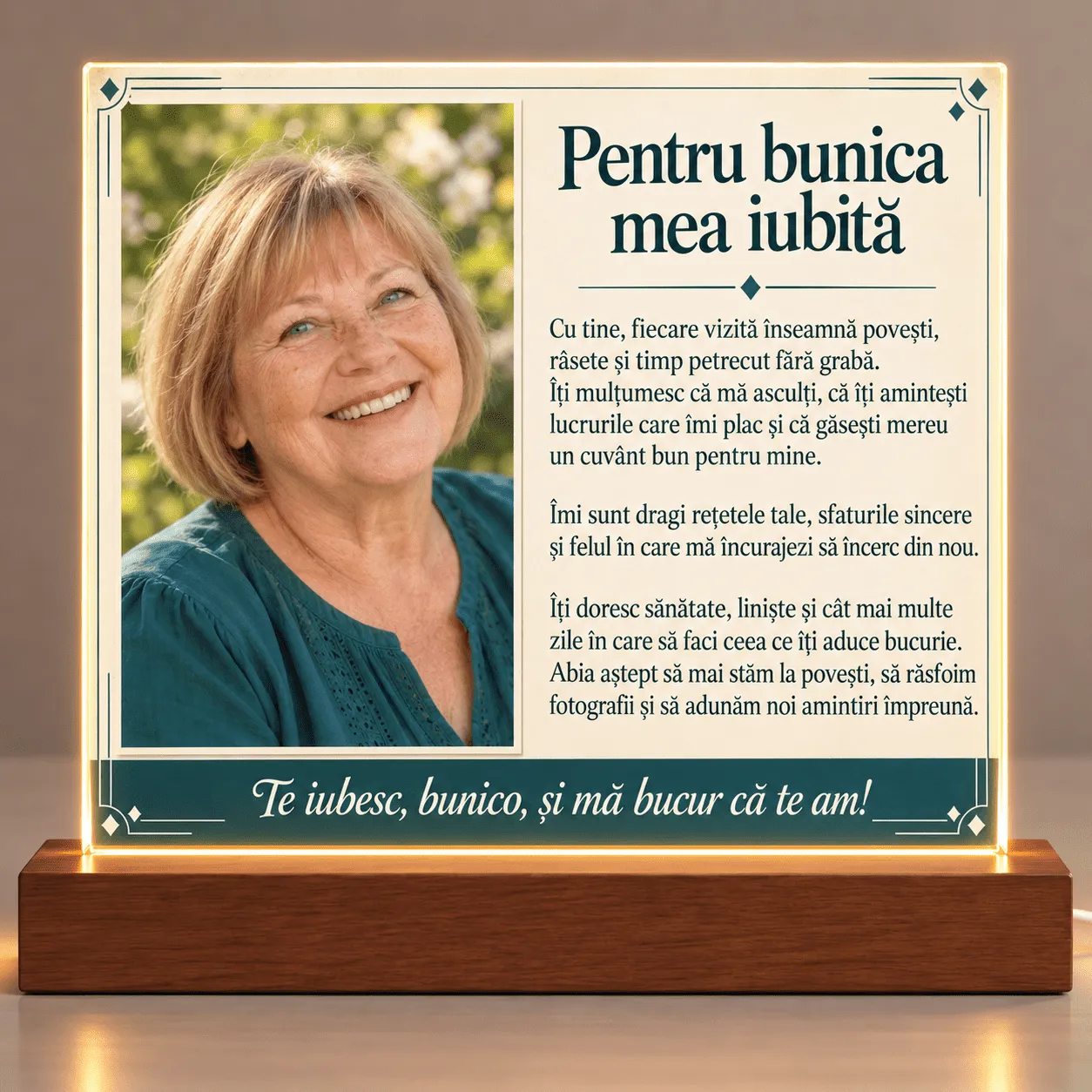 Lampă Personalizată cu Fotografie și Mesaj – Cadou pentru Bunica