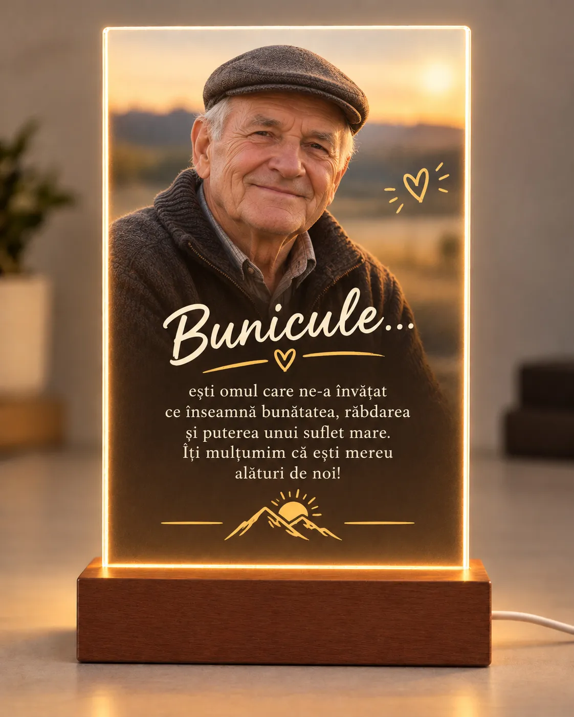 Lampă Personalizată cu Fotografie și Mesaj – Cadou pentru Bunic
