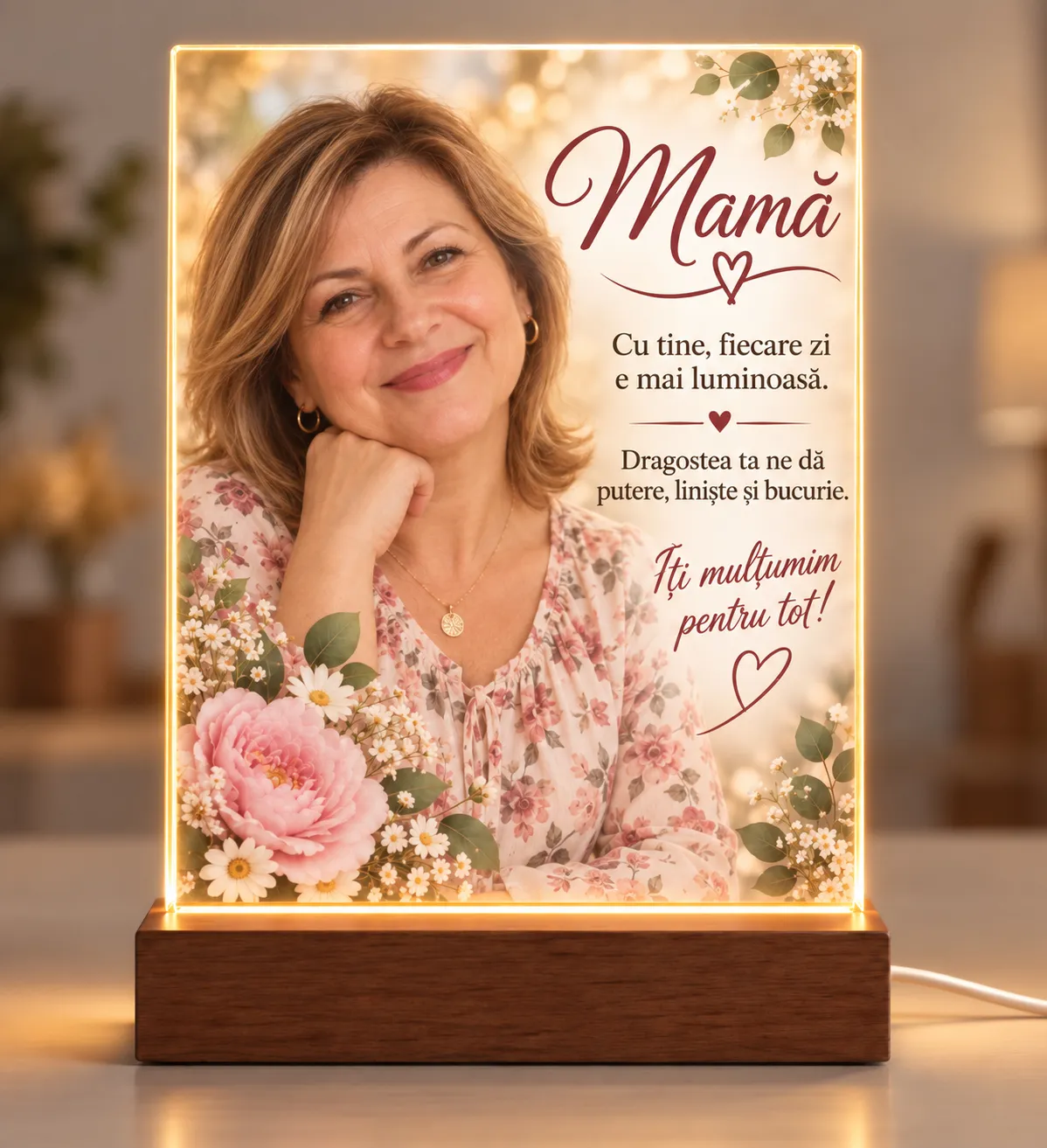 Lampă Personalizată cu Fotografie și Mesaj – Cadou pentru Mama