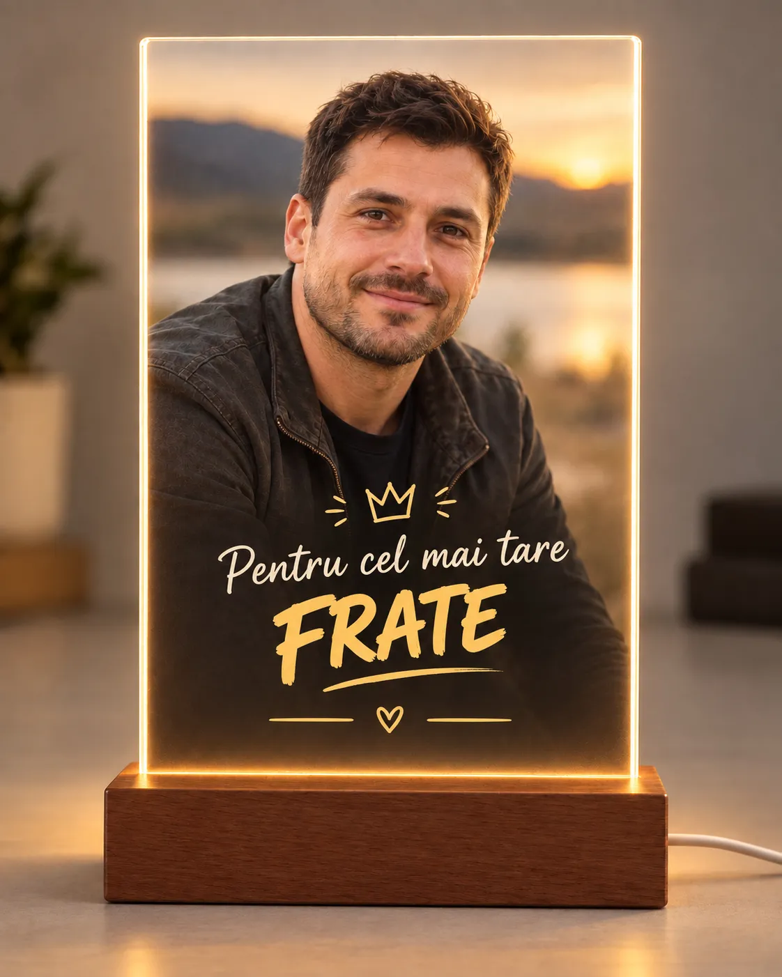 Lampă Personalizată cu Fotografie și Mesaj – Cadou pentru Frate