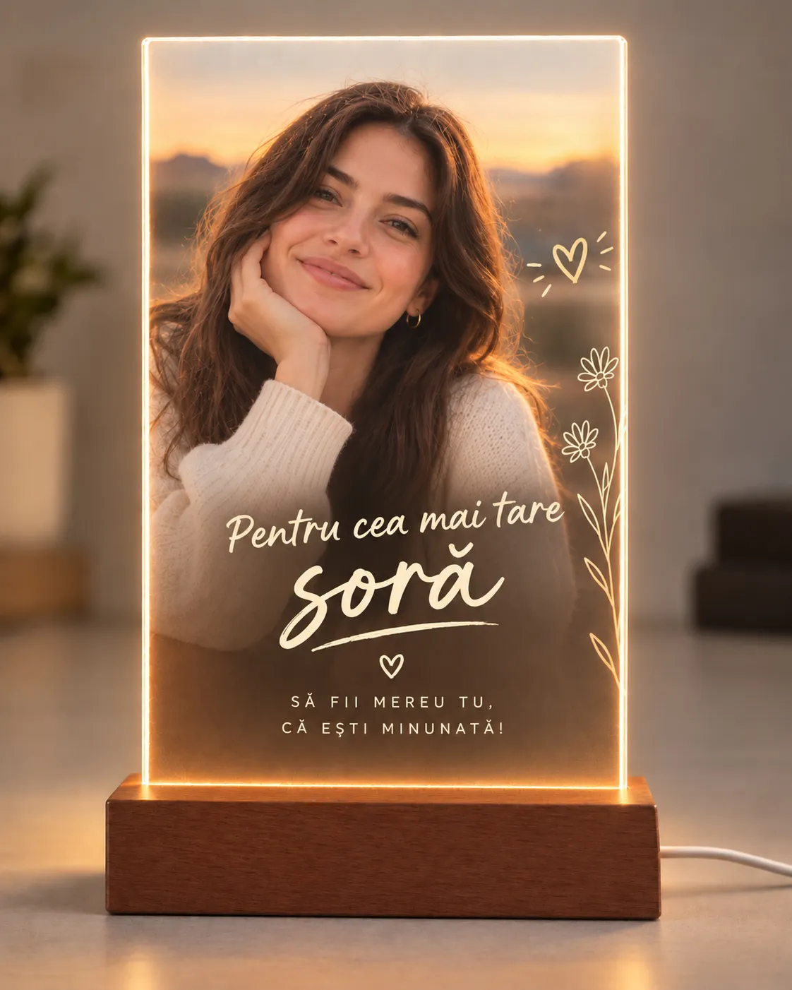 Lampă Personalizată cu Fotografie și Mesaj – Cadou pentru Sora
