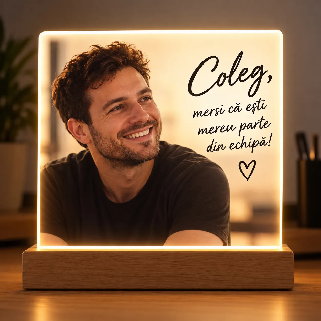 Lampă Personalizată cu Fotografie și Mesaj – Cadou pentru Coleg