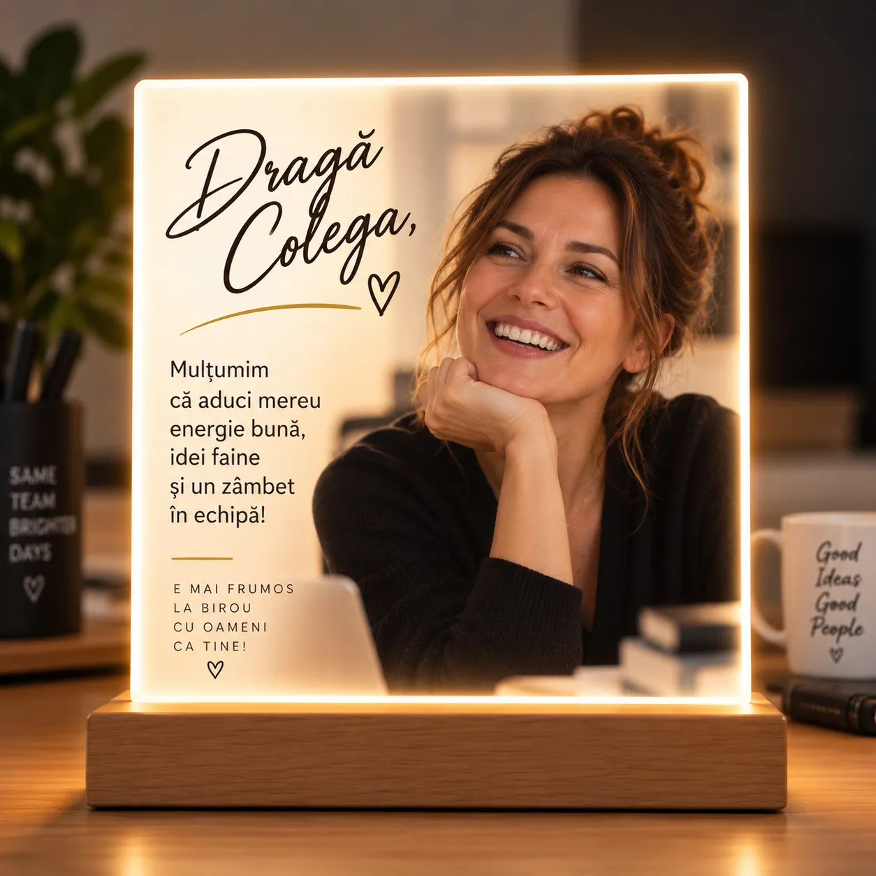 Lampă Personalizată cu Fotografie și Mesaj – Cadou pentru Colega