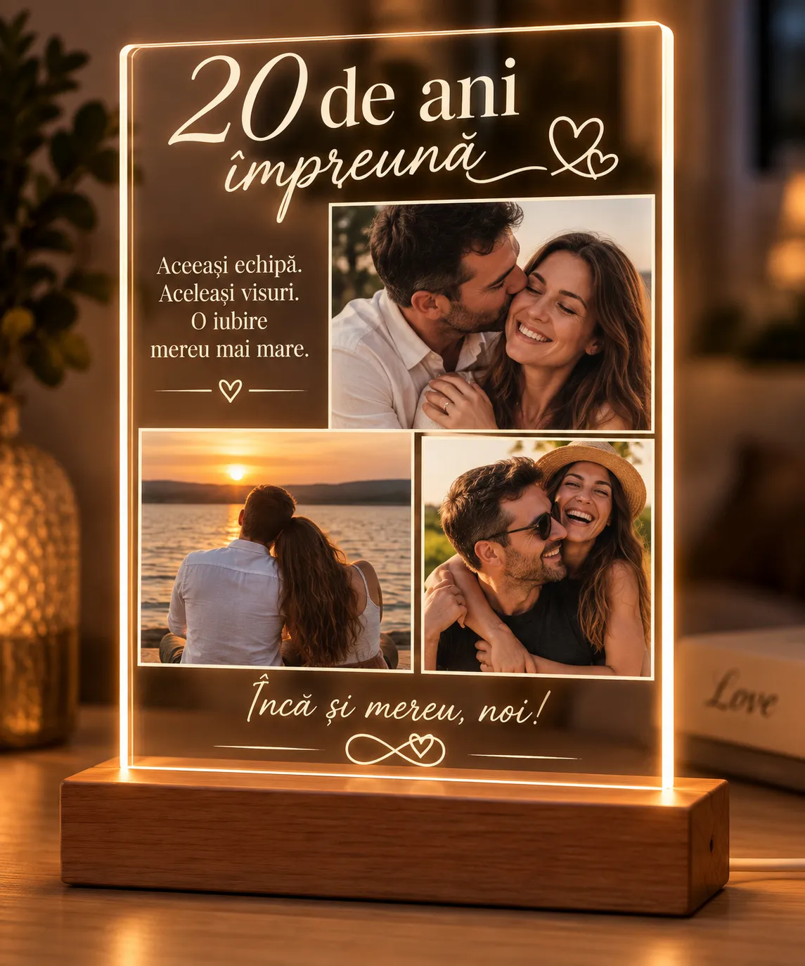 Lampă Personalizată cu Poză și Mesaj, 20 de Ani împreună