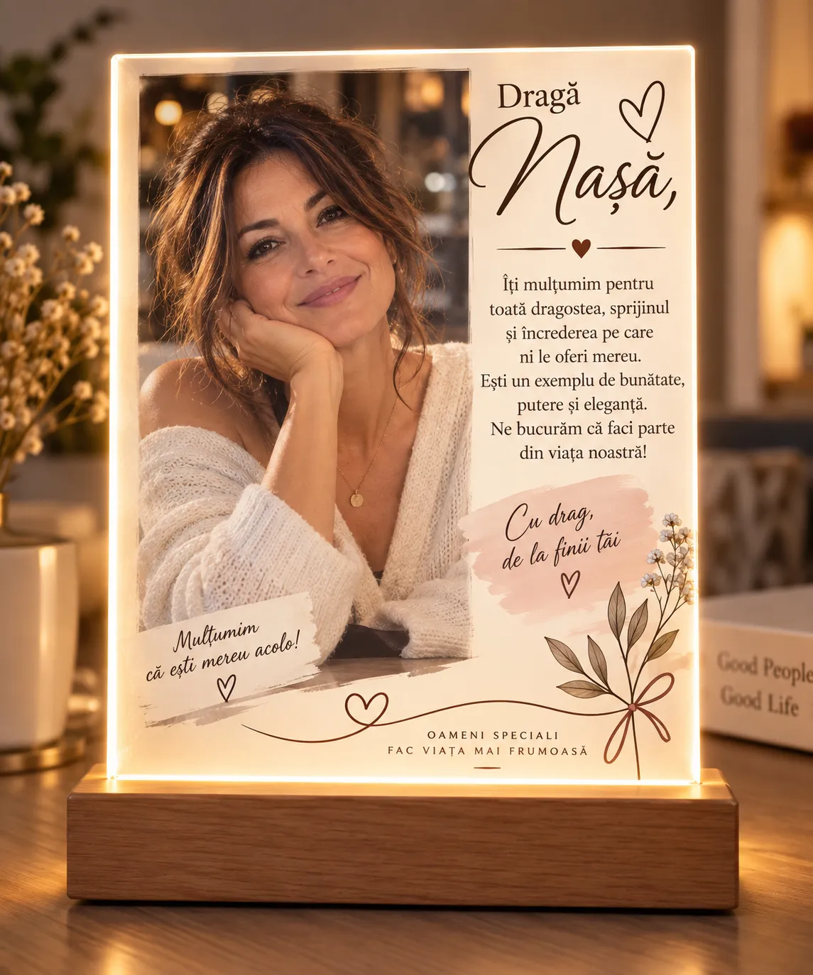 Lampă Personalizată cu Poză și Mesaj - Cadou pentru Nașa