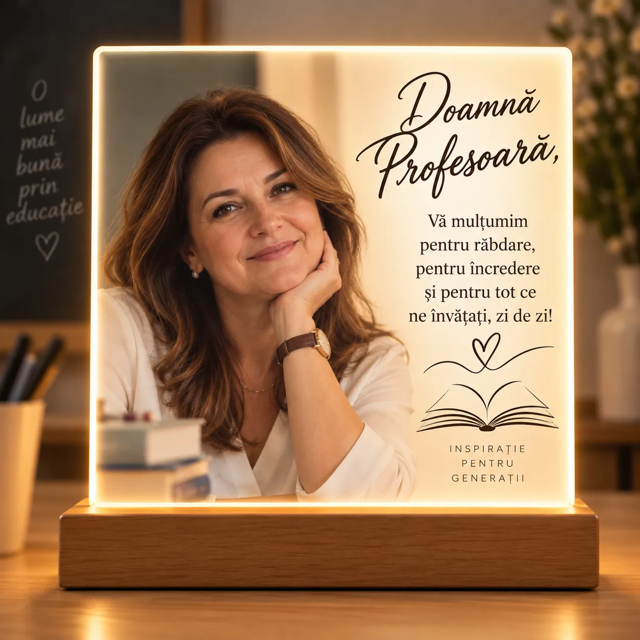 Lampă Personalizată cu Poză și Mesaj - Cadou pentru Profesoară