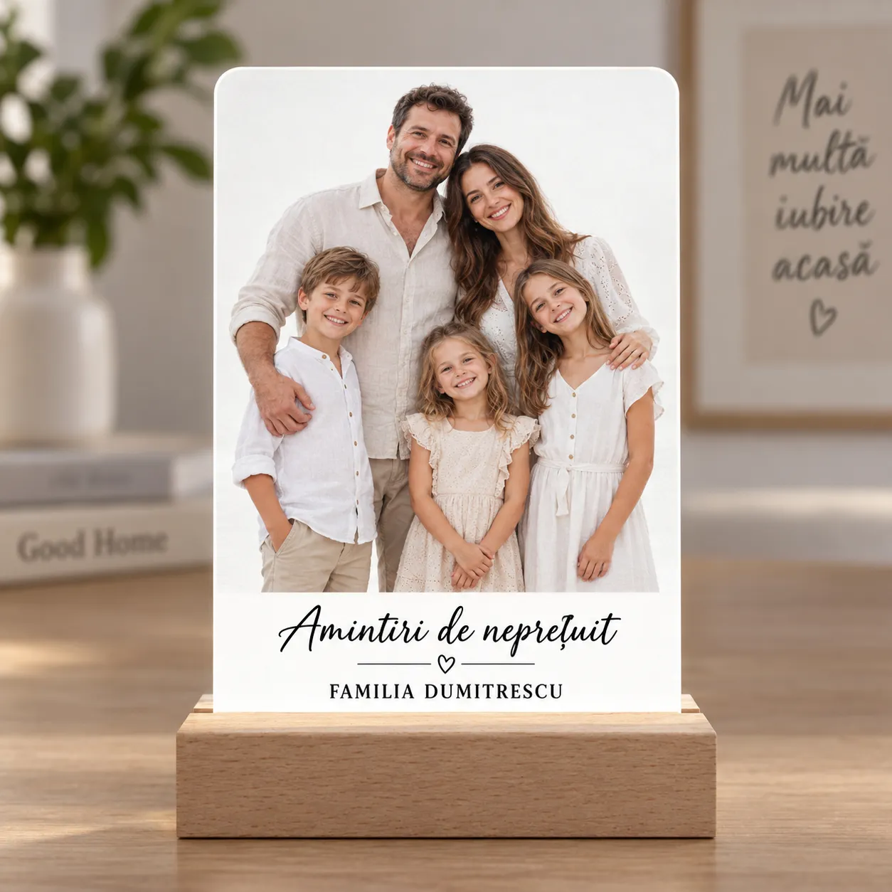 Lampă Personalizată cu Poză de Familie și Mesaj
