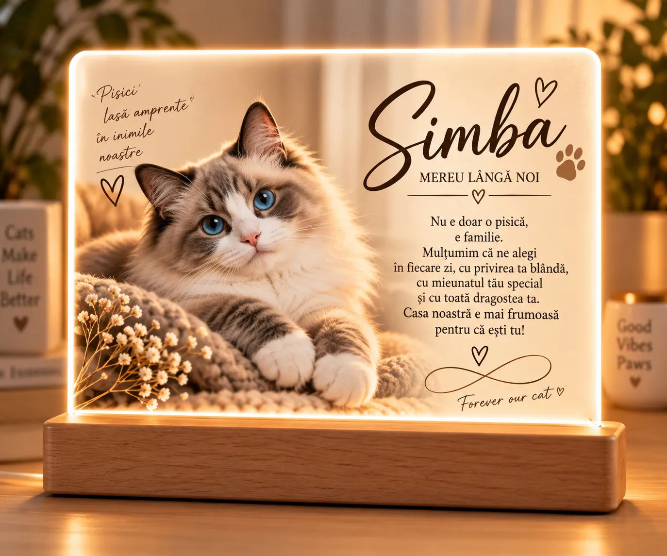 Lampă Personalizată cu Pisica Ta