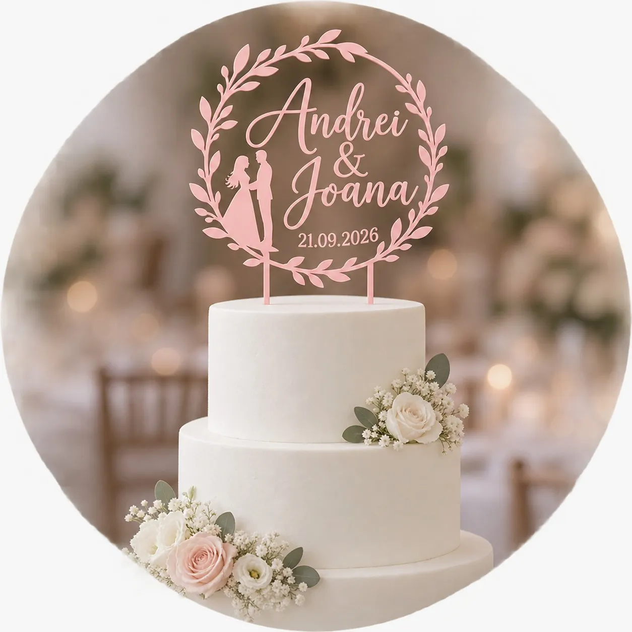 Custom Wedding Cake Topper with Names and Date