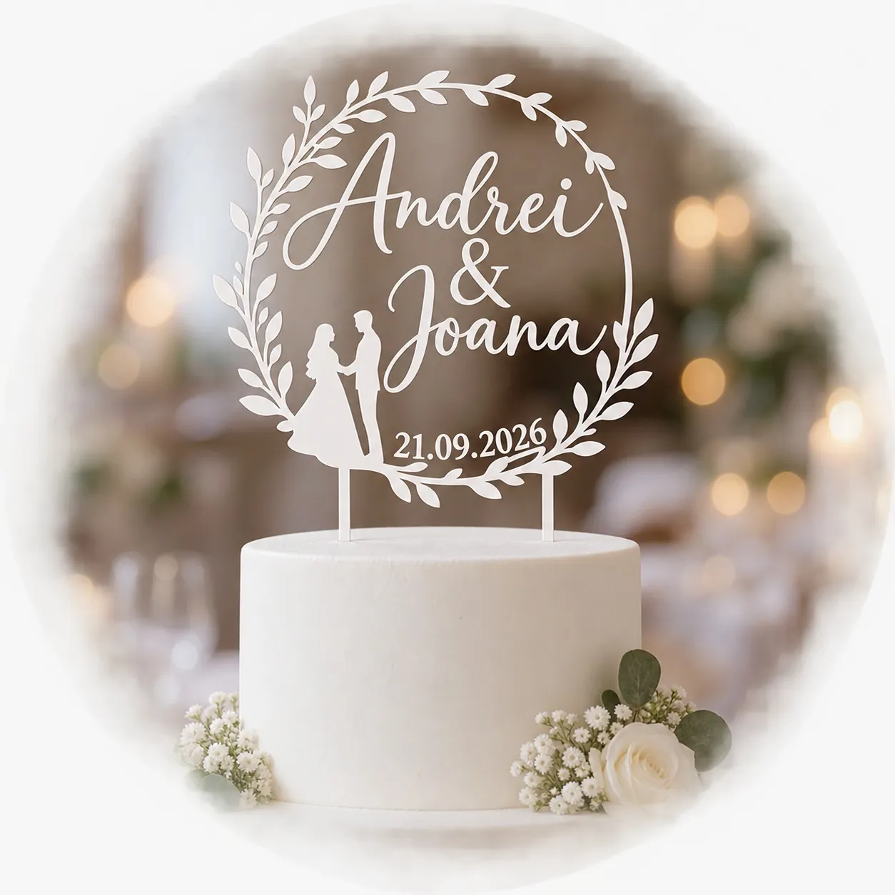 Custom Wedding Cake Topper with Names and Date