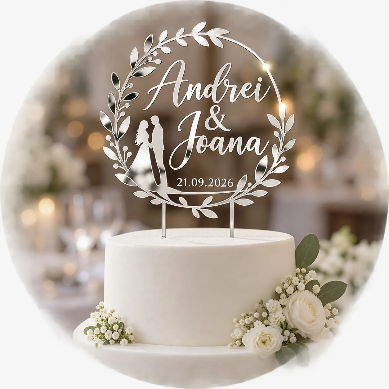 Custom Wedding Cake Topper with Names and Date