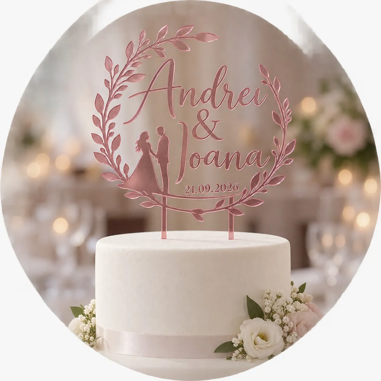 Custom Wedding Cake Topper with Names and Date