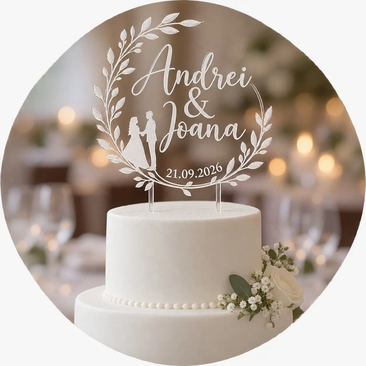 Custom Wedding Cake Topper with Names and Date