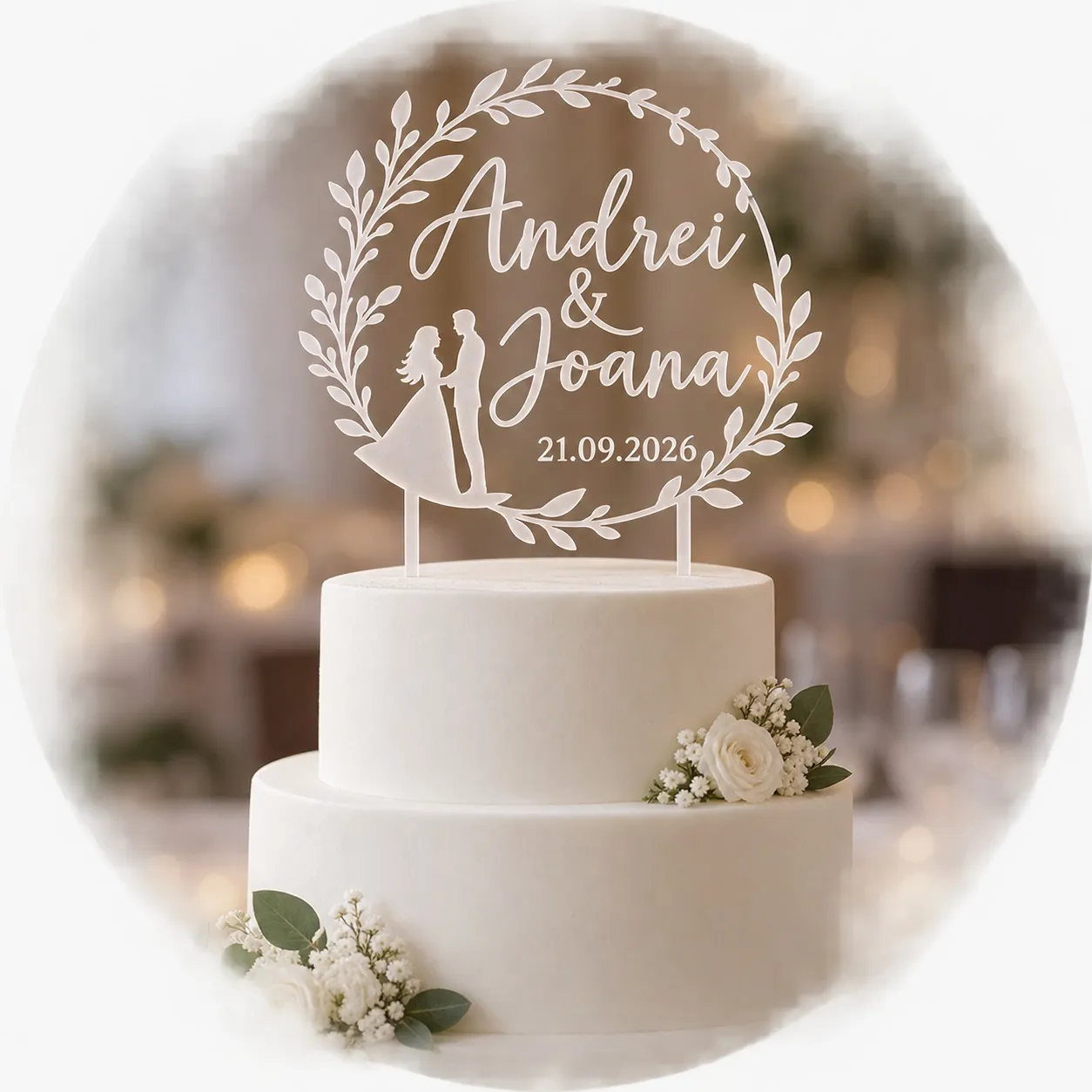 Custom Wedding Cake Topper with Names and Date