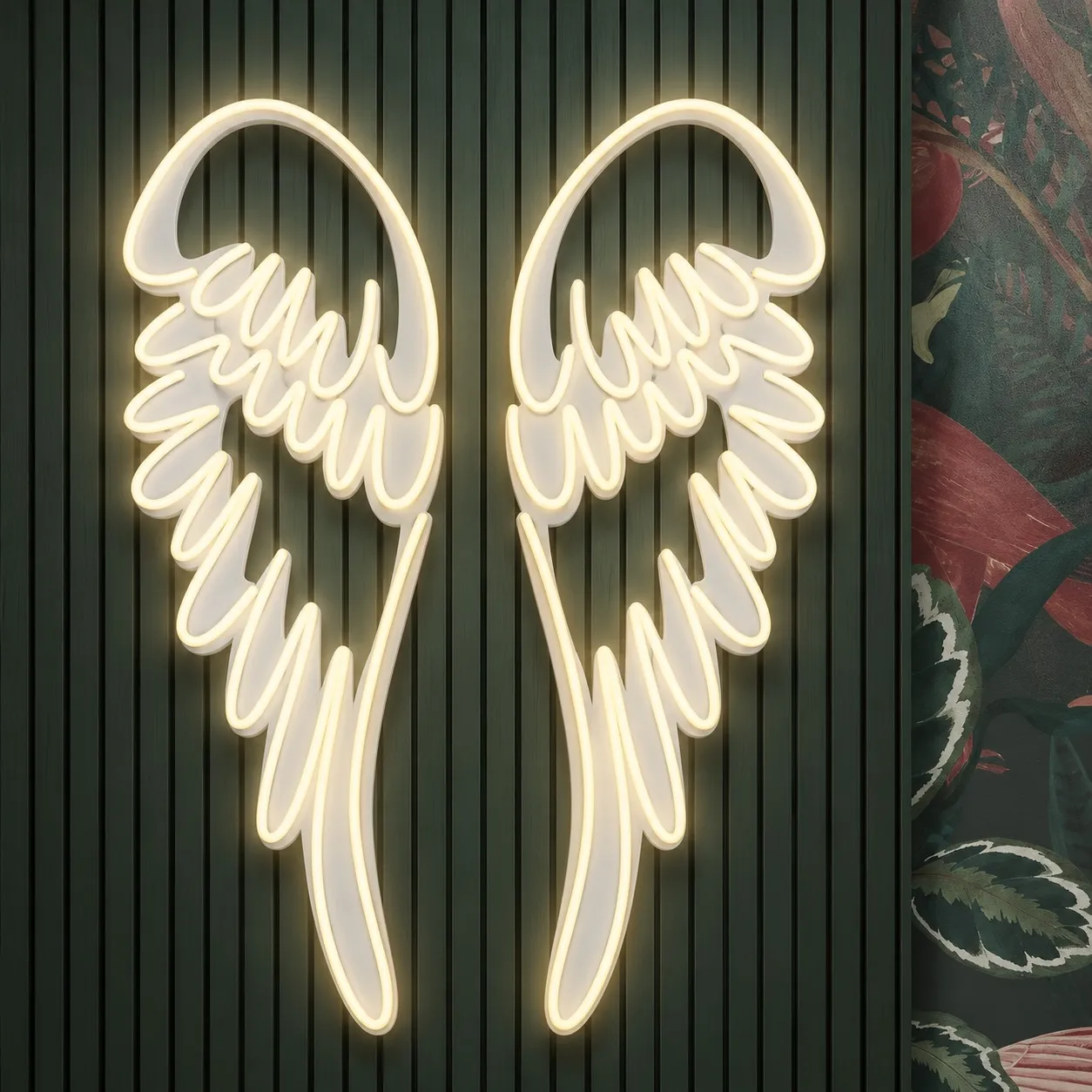 Neon LED angel wings for wall, customizable in size and color