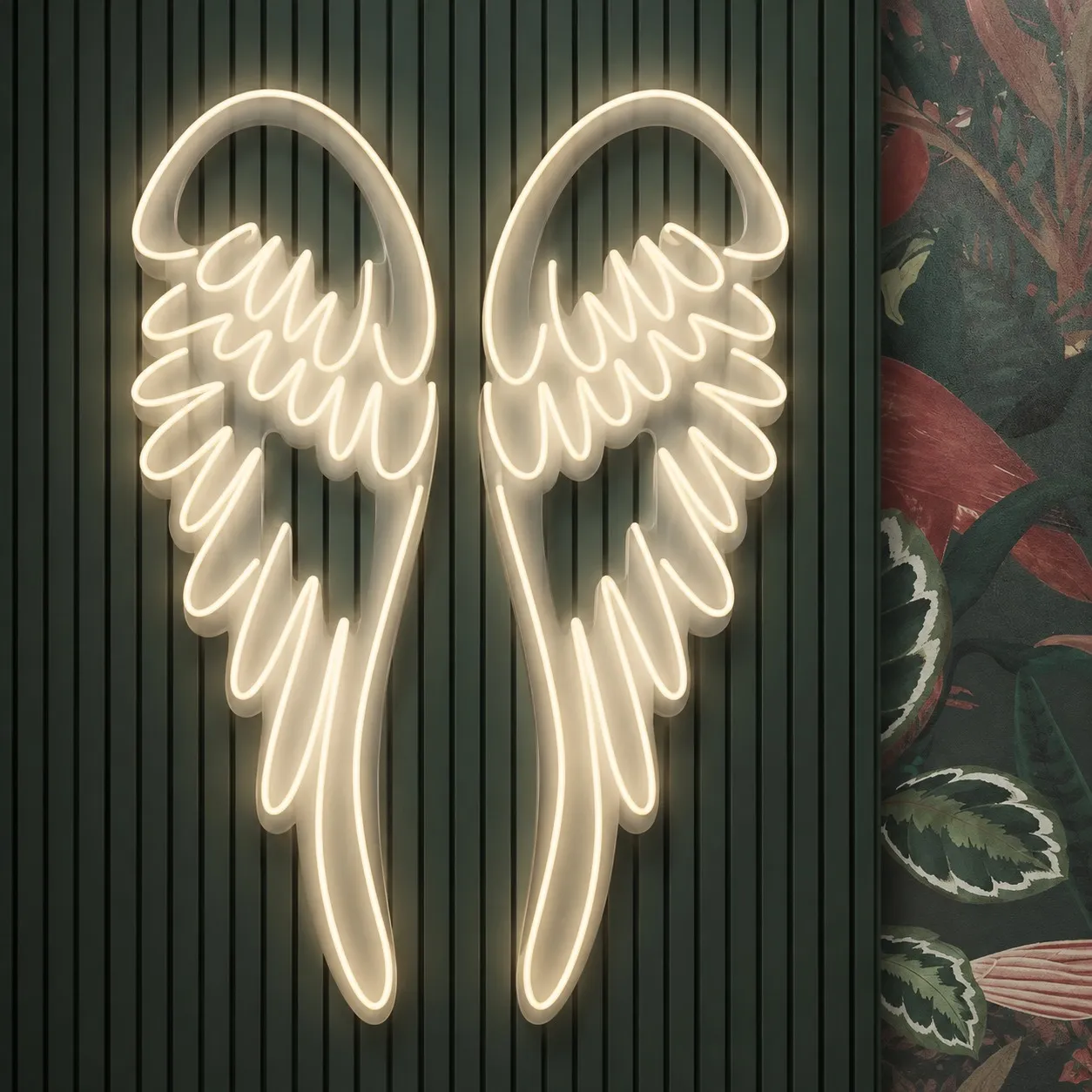 Neon LED angel wings for wall, customizable in size and color