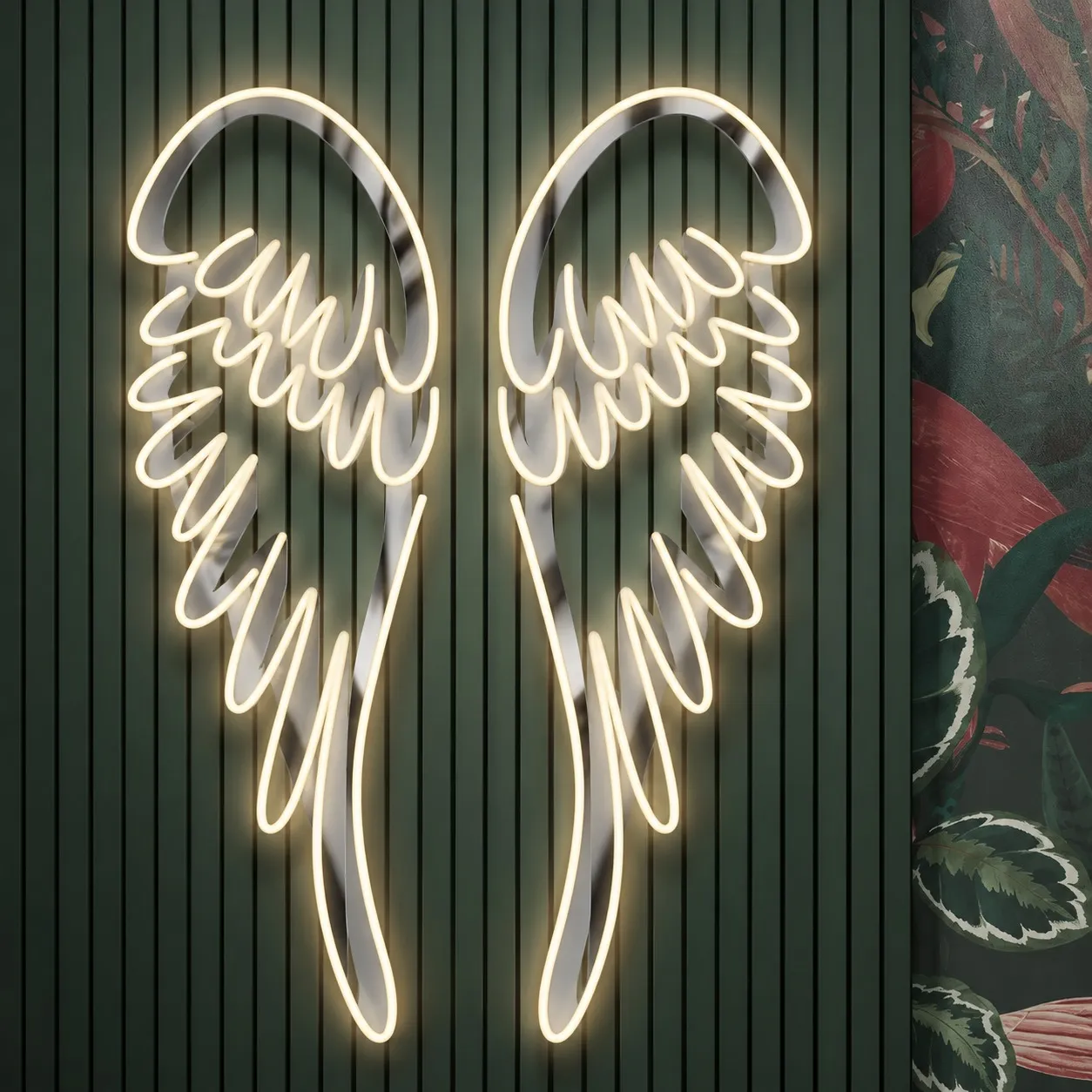 Neon LED angel wings for wall, customizable in size and color