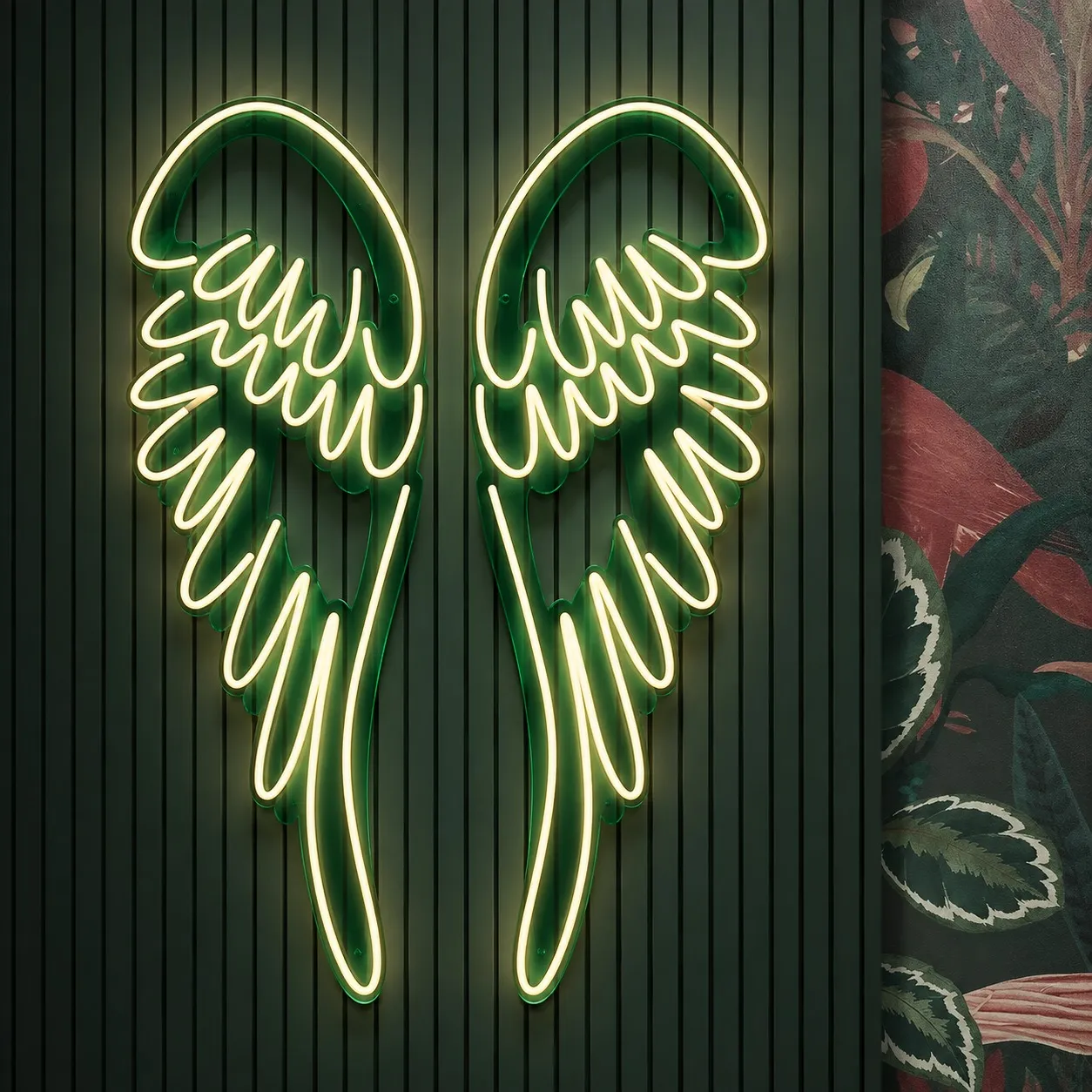 Neon LED angel wings for wall, customizable in size and color