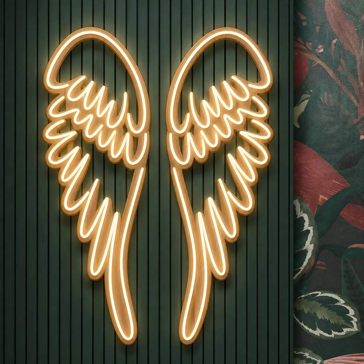 Neon LED angel wings for wall, customizable in size and color