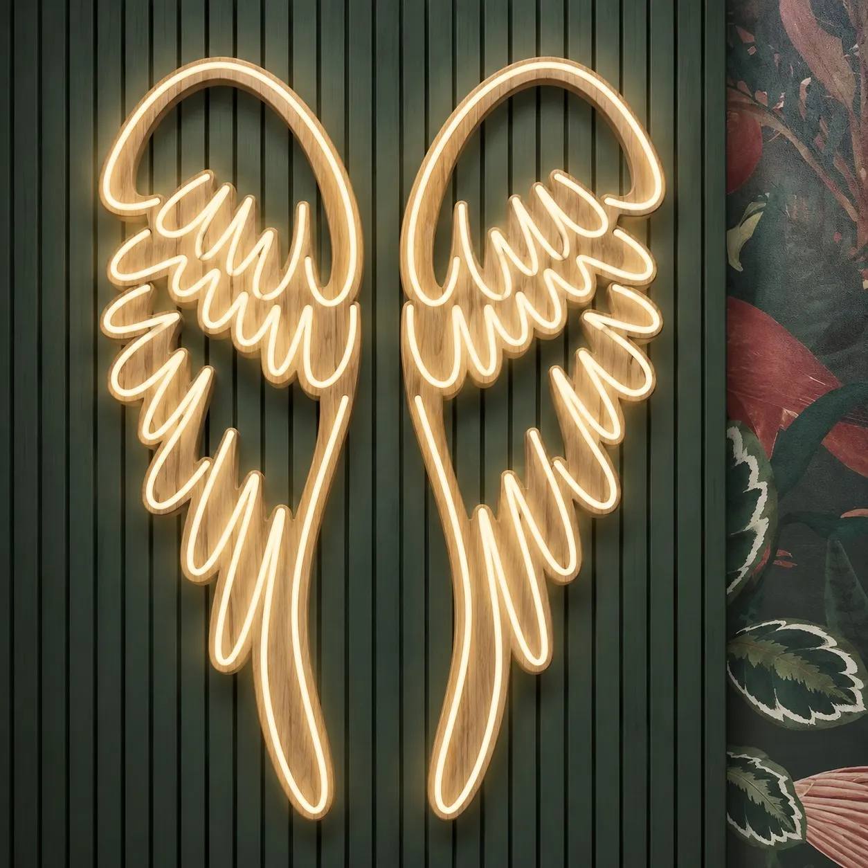 Neon LED angel wings for wall, customizable in size and color