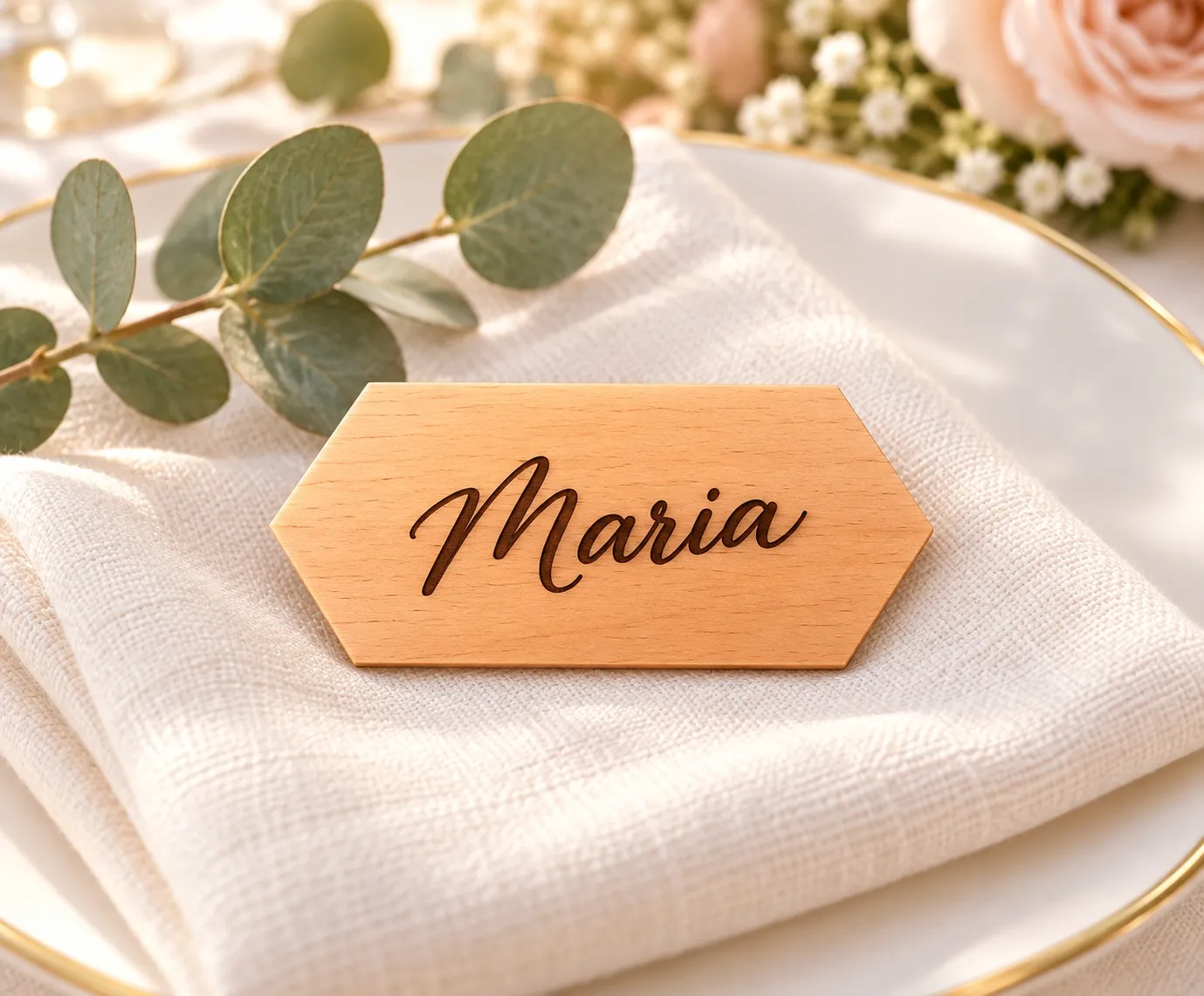 Hexagonal Plexiglass Place Card, Customized with Guest's Name