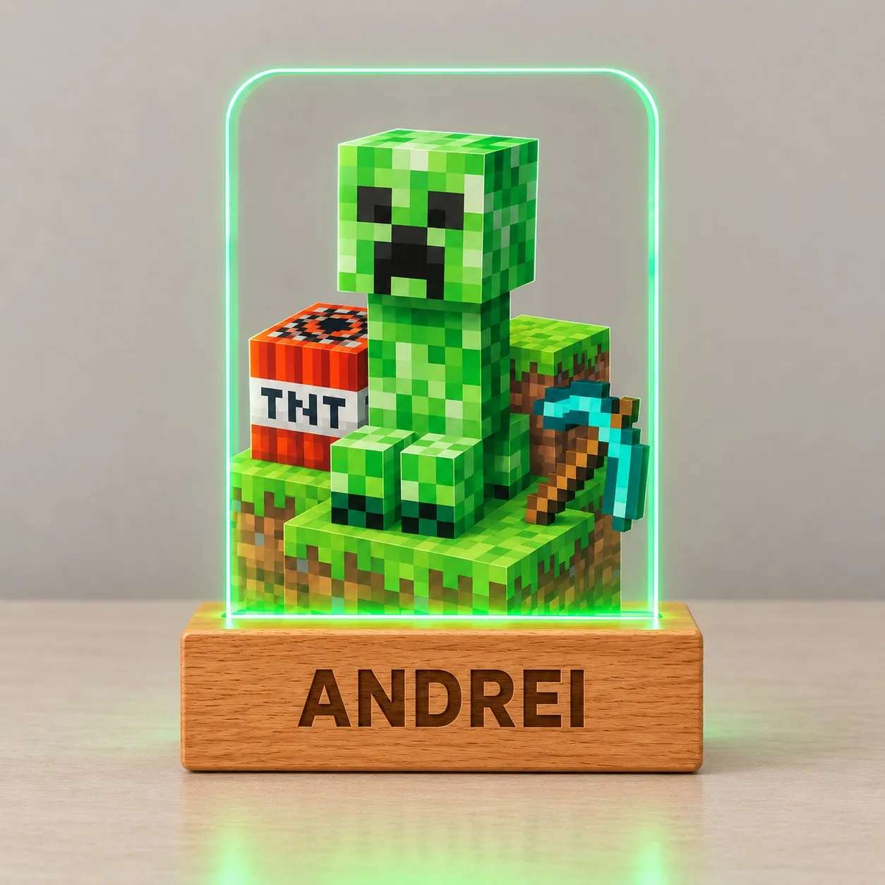 Minecraft: Creeper, TNT e piccone - Insegna Luminosa Stampata 3D