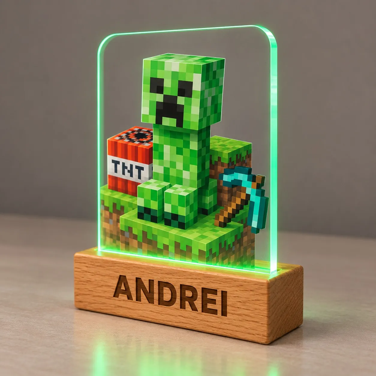 Minecraft: Creeper, TNT e piccone - Insegna Luminosa Stampata 3D