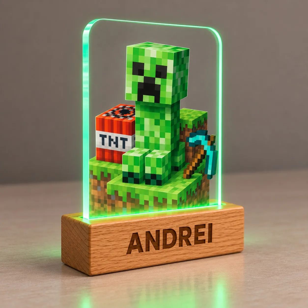 Minecraft: Creeper, TNT e piccone - Insegna Luminosa Stampata 3D