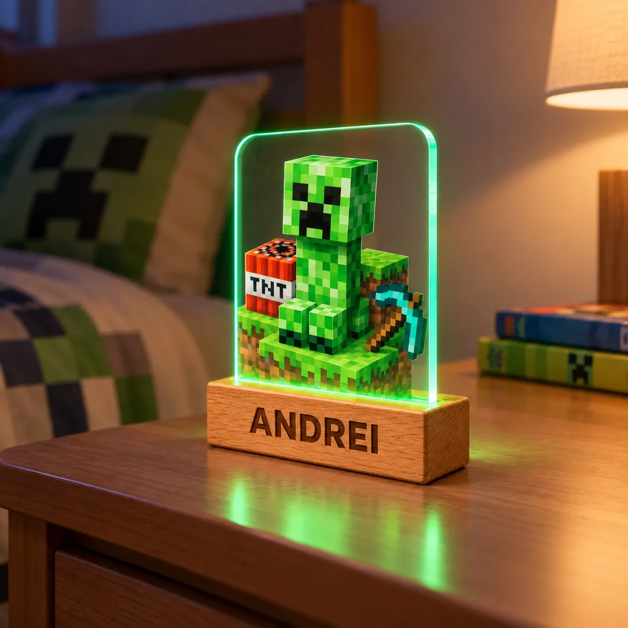 Minecraft: Creeper, TNT e piccone - Insegna Luminosa Stampata 3D