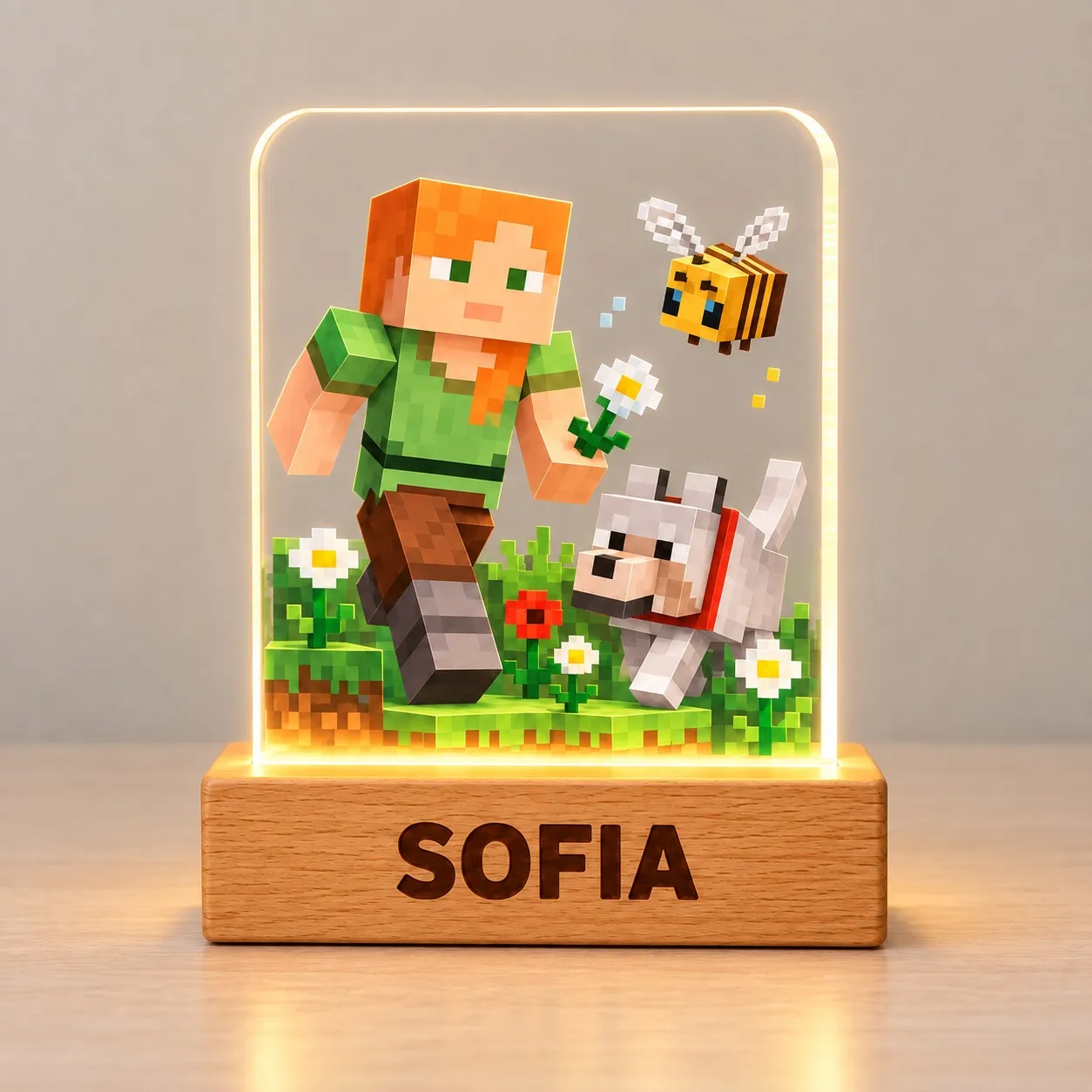 Minecraft: Alex, lupo e apetta - Insegna Luminosa Stampata 3D