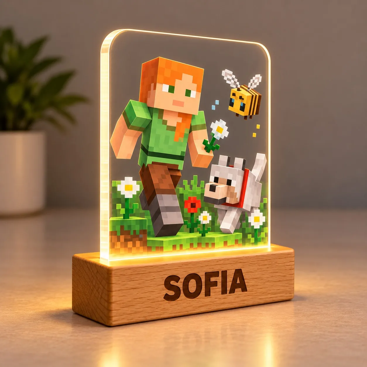 Minecraft: Alex, lupo e apetta - Insegna Luminosa Stampata 3D