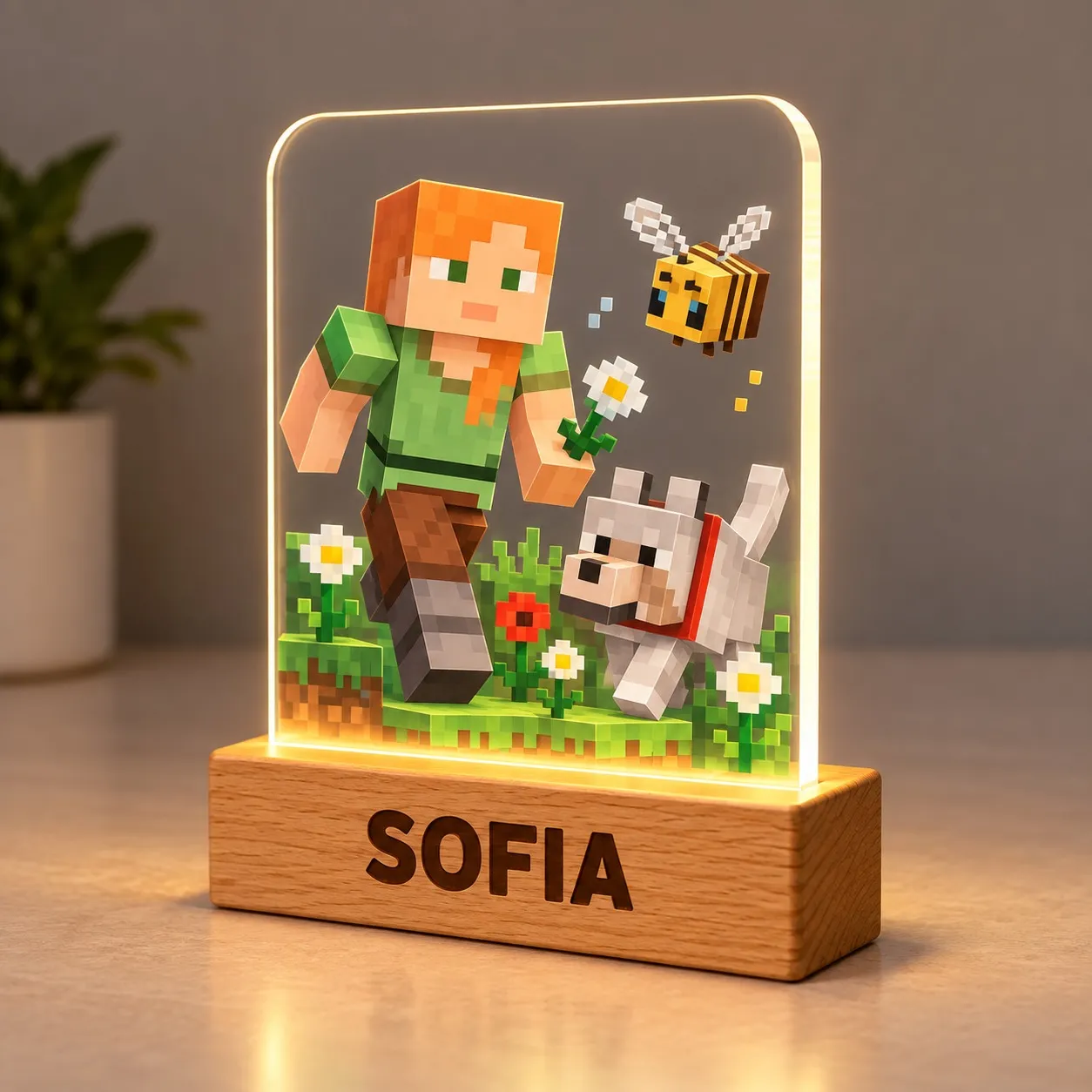 Minecraft: Alex, lupo e apetta - Insegna Luminosa Stampata 3D