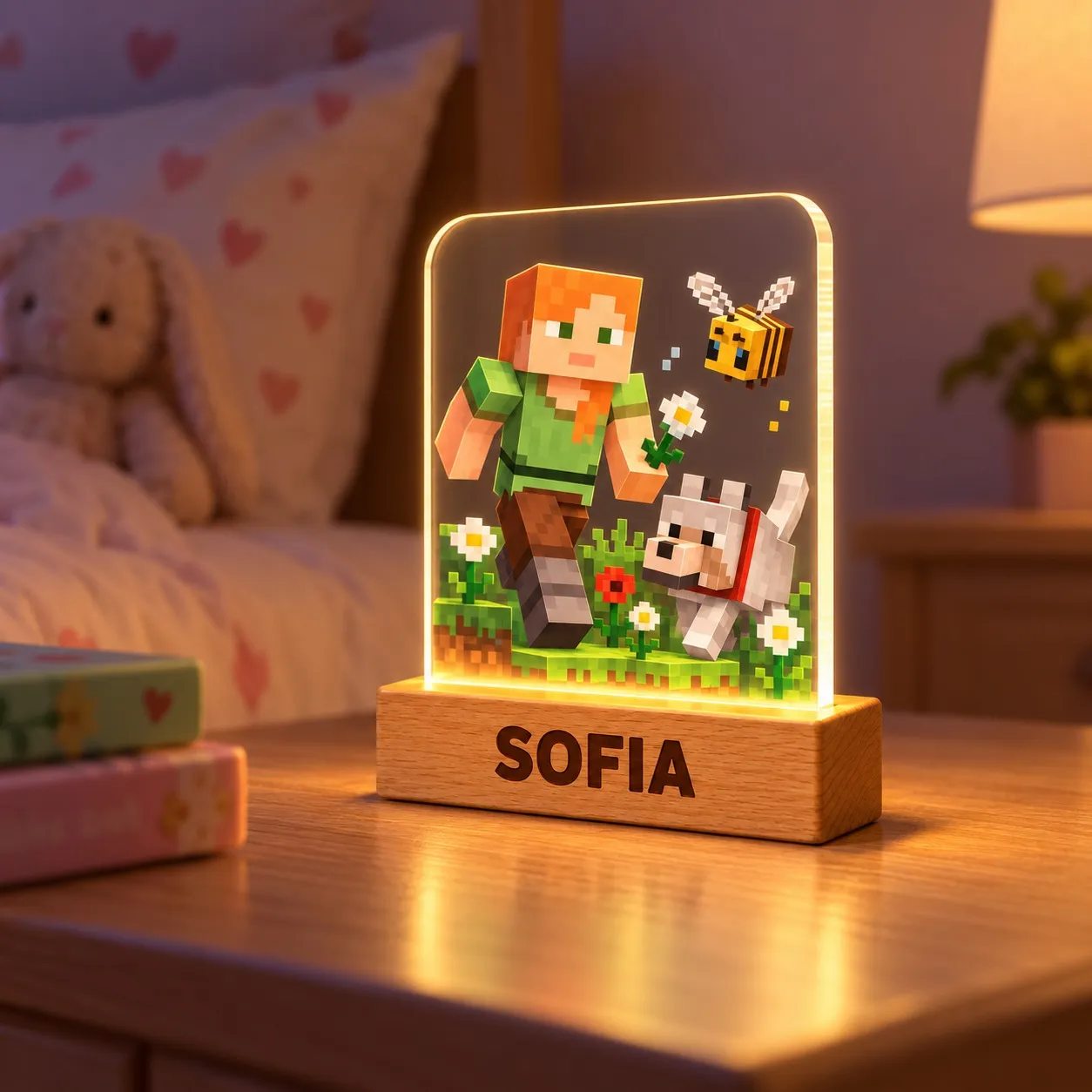 Minecraft: Alex, lupo e apetta - Insegna Luminosa Stampata 3D