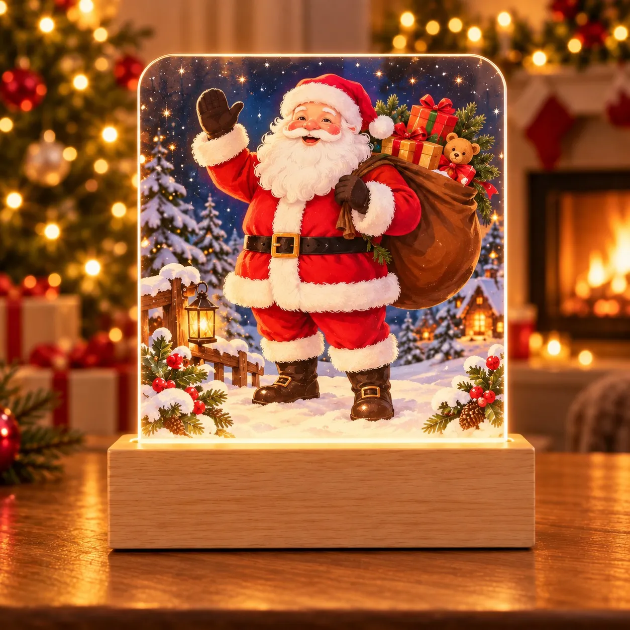 Christmas: Santa Claus with Gift Bag - 3D Printed Light Sign