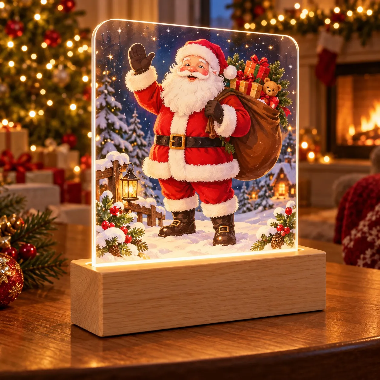 Christmas: Santa Claus with Gift Bag - 3D Printed Light Sign