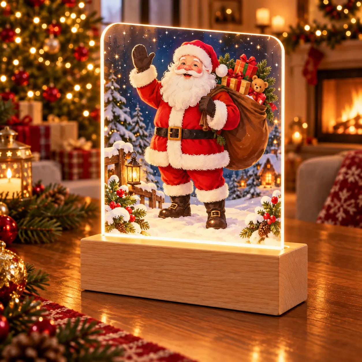 Christmas: Santa Claus with Gift Bag - 3D Printed Light Sign