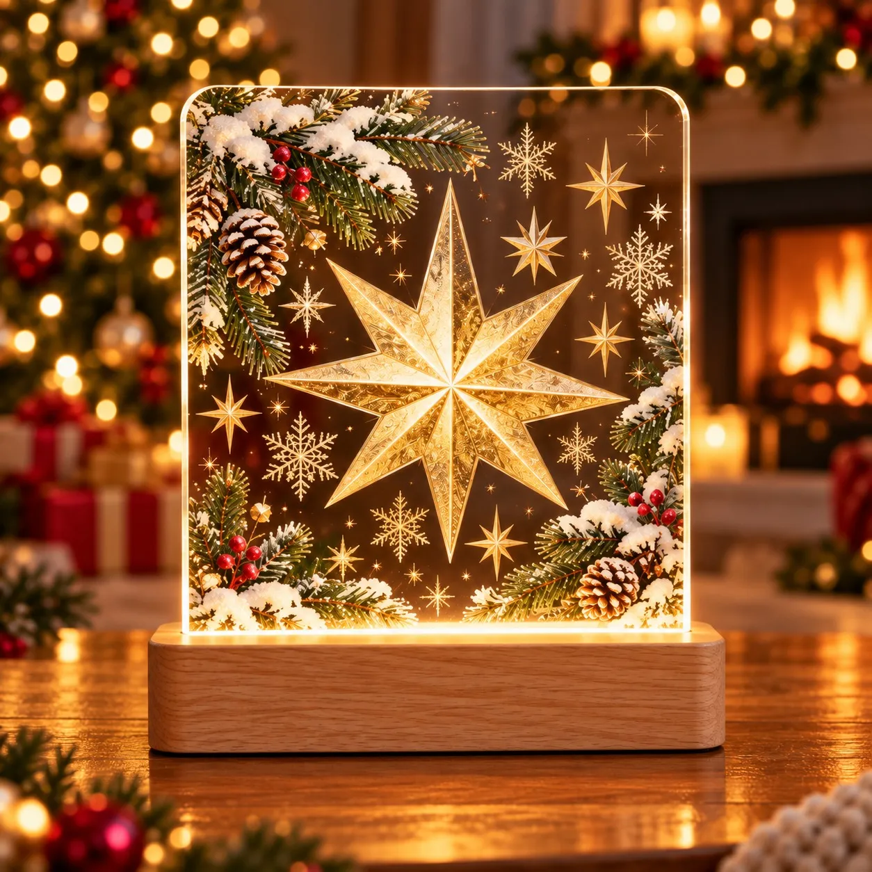 Christmas: Golden Stars and Snowflakes - 3D Printed Light Sign