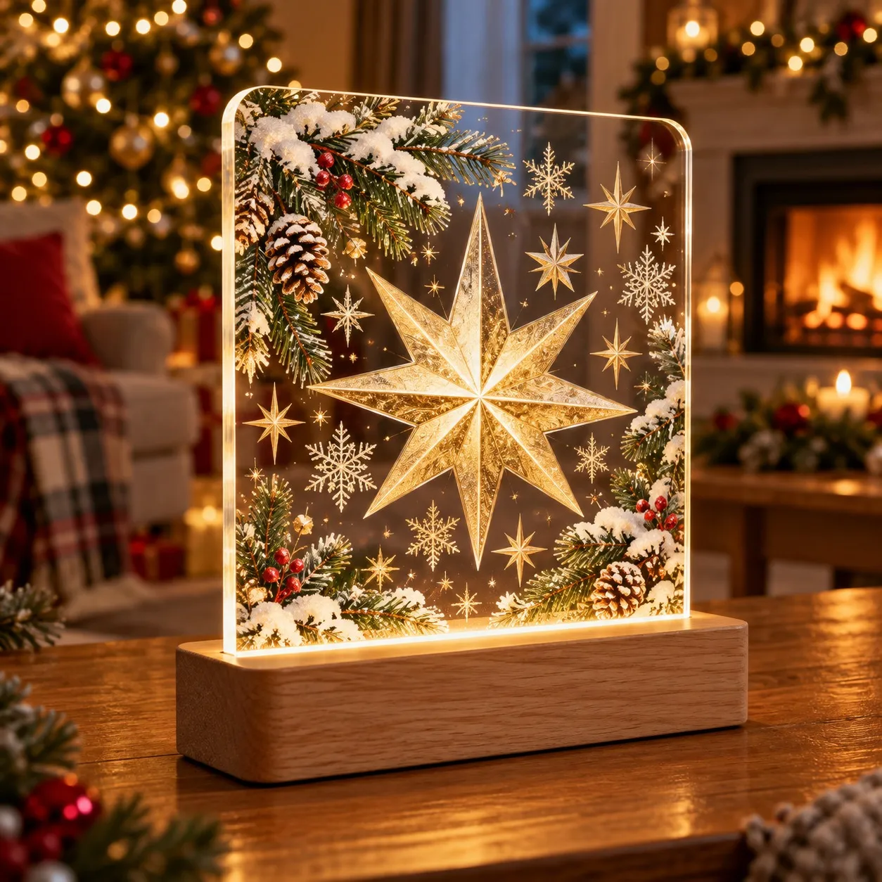 Christmas: Golden Stars and Snowflakes - 3D Printed Light Sign