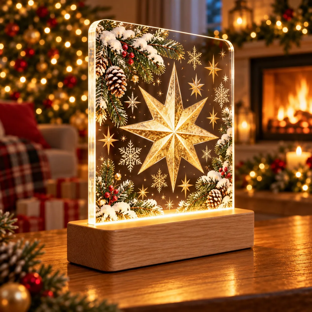 Christmas: Golden Stars and Snowflakes - 3D Printed Light Sign