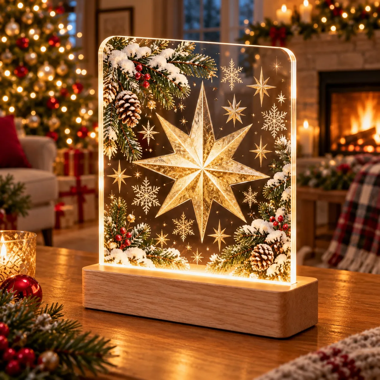 Christmas: Golden Stars and Snowflakes - 3D Printed Light Sign