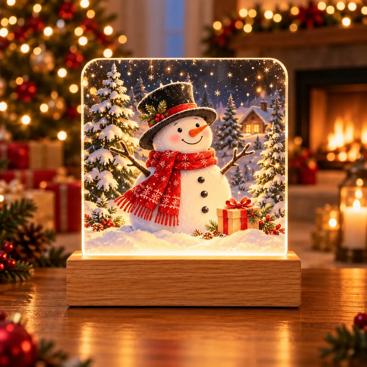 Noël : Ange avec étoile dorée dans paysage hivernal - Panneau Lumineux Imprimé 3D