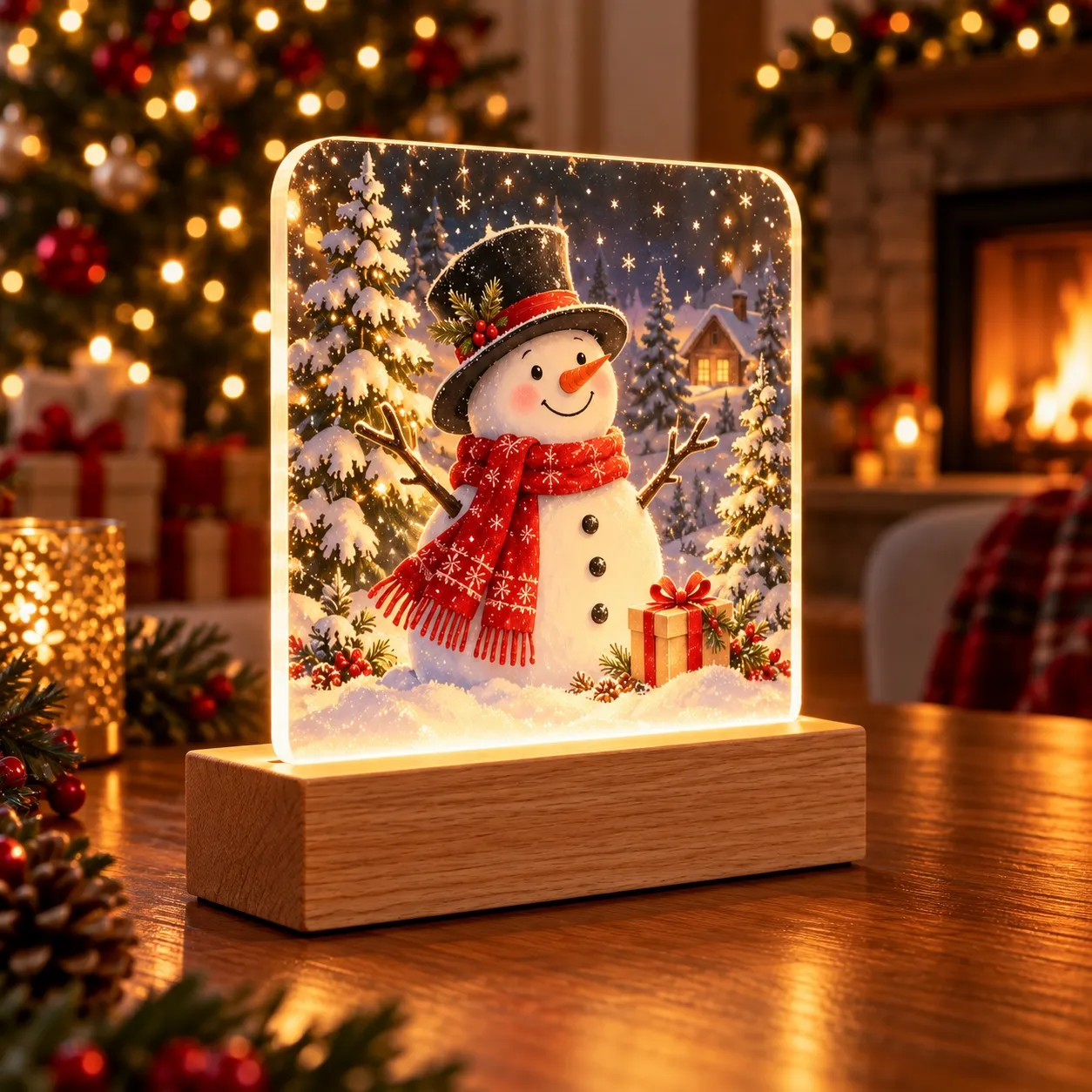 Noël : Ange avec étoile dorée dans paysage hivernal - Panneau Lumineux Imprimé 3D